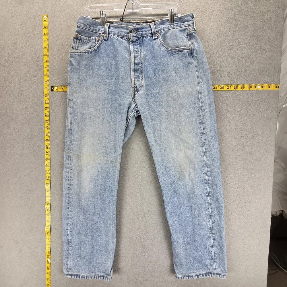Vintage Levis 501 Jeans Mens Blue Straight Button Fly USA Altered Hem Fits 32x28